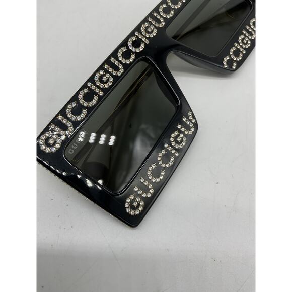 Gucci 60mm Black Acetate & Metal Embellished Rectangular Sunglasses Size OS - Picture 5 of 5